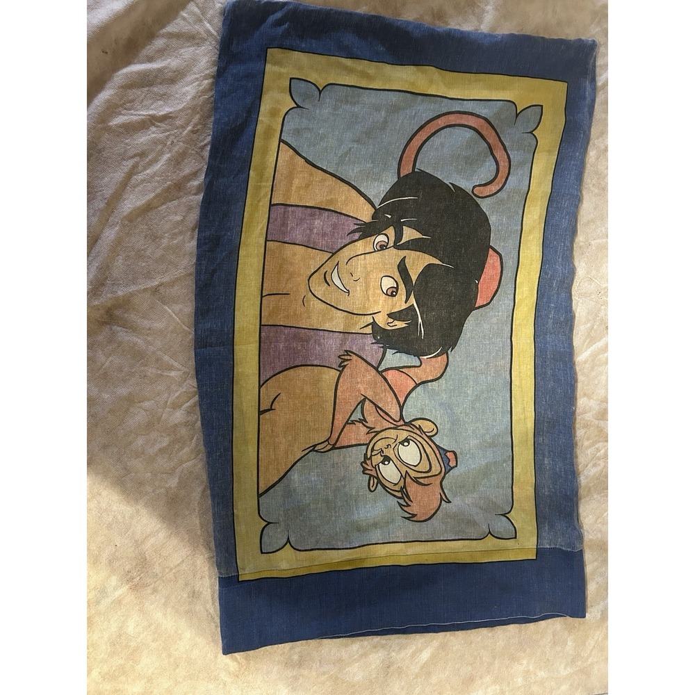 Vintage Disney Aladdin Pillowcase Genie Abu Double Sided Blue Yellow 90s Bedding